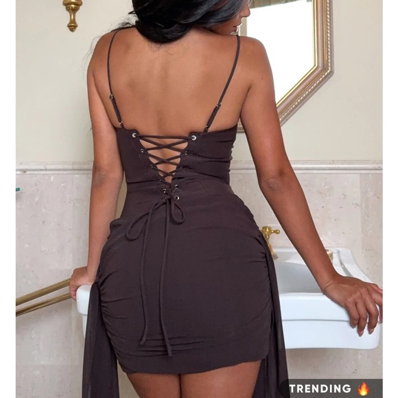 White Fox Boutique Chocolate Brown Mini Dress - Picture 2 of 5